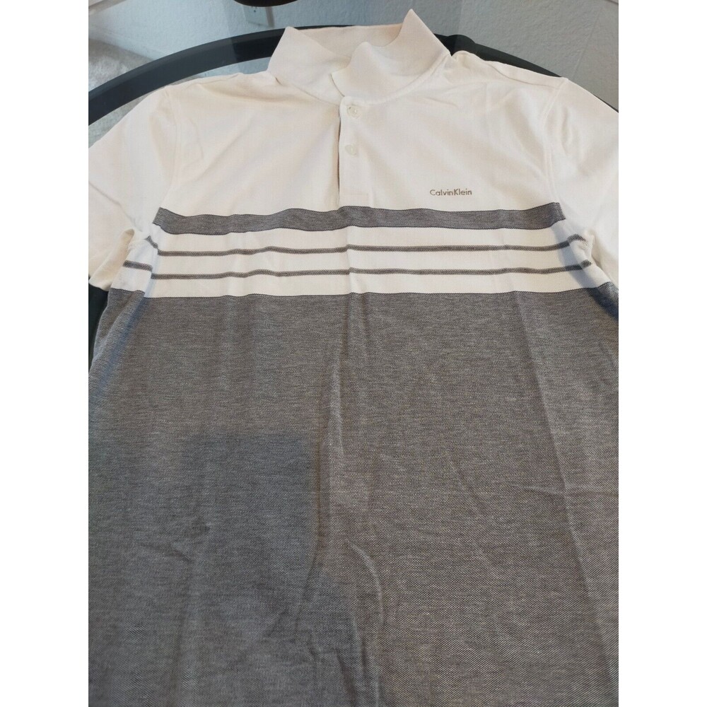 Calvin Klein Striped Gray Colorblock White Polo T-Shirt Size Medium